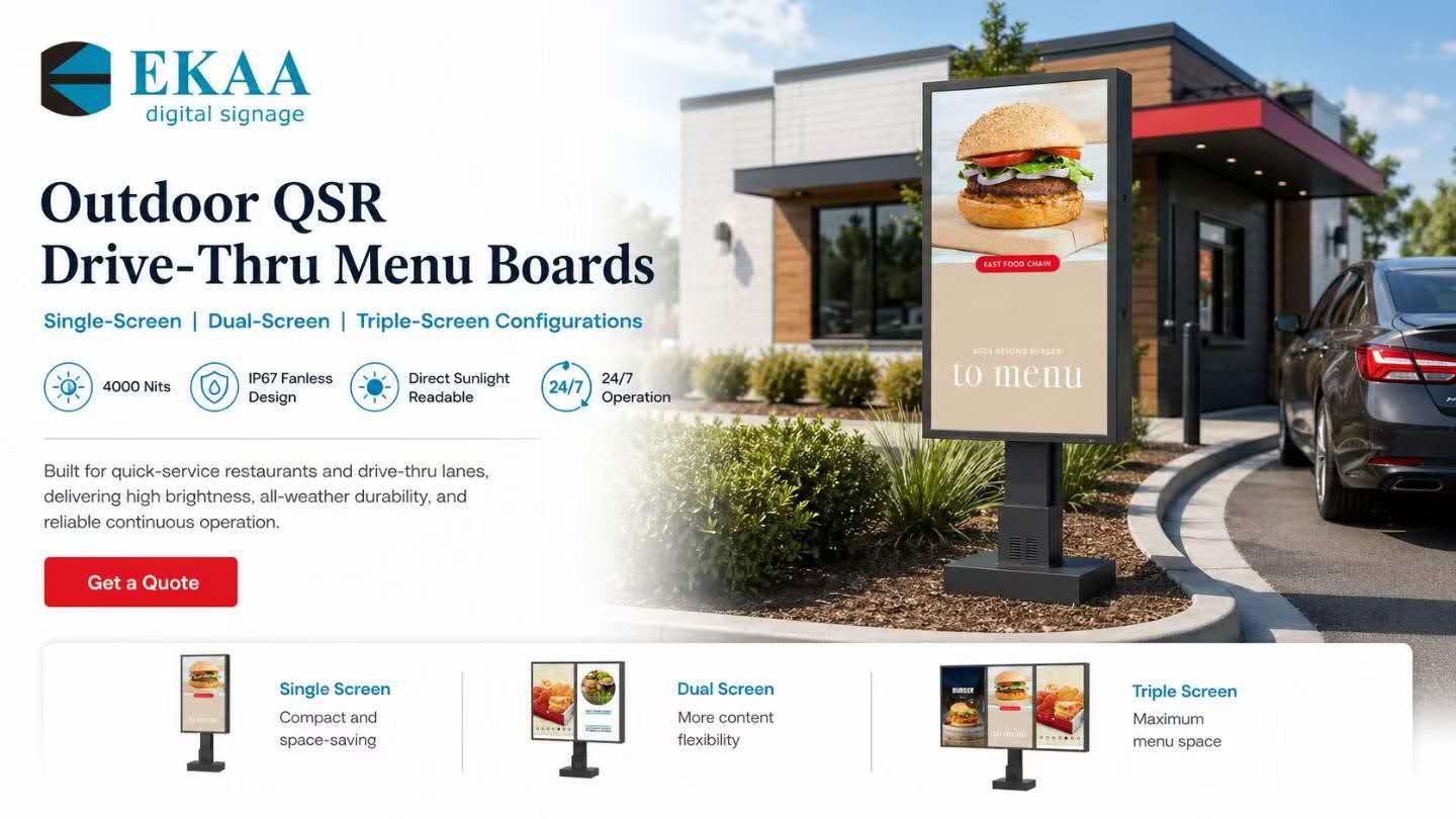 Cách chọn Bảng menu kỹ thuật số Drive-Thru: 8 điều cần kiểm tra trên màn hình ngoài trời